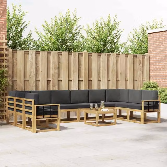 Set di divani da esterno vidaXL in legno di acacia con cuscini, colore bianco e antracite, composizione a L con tavolino da giardino