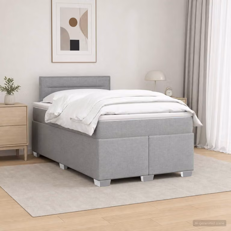 vidaXL Letto con Box Spring, Materasso e LED Grigio Chiaro Tessuto