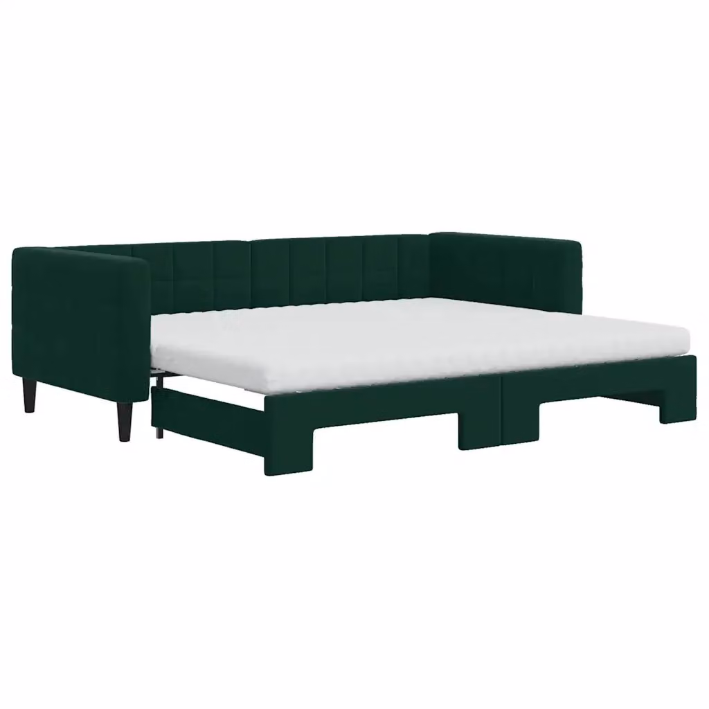 Divano Letto Estraibile vidaXL in Velluto Verde con Materasso L: 200 cm, P: 90 cm, H: 68 cm – 2