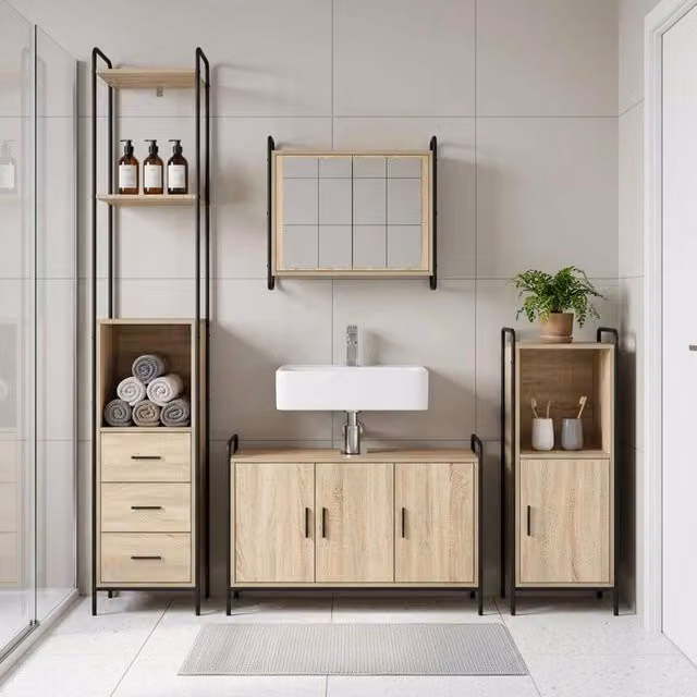 Set di Armadi da Bagno 3 pz Rovere Sonoma 40 x 36 x 181 cm 3444550