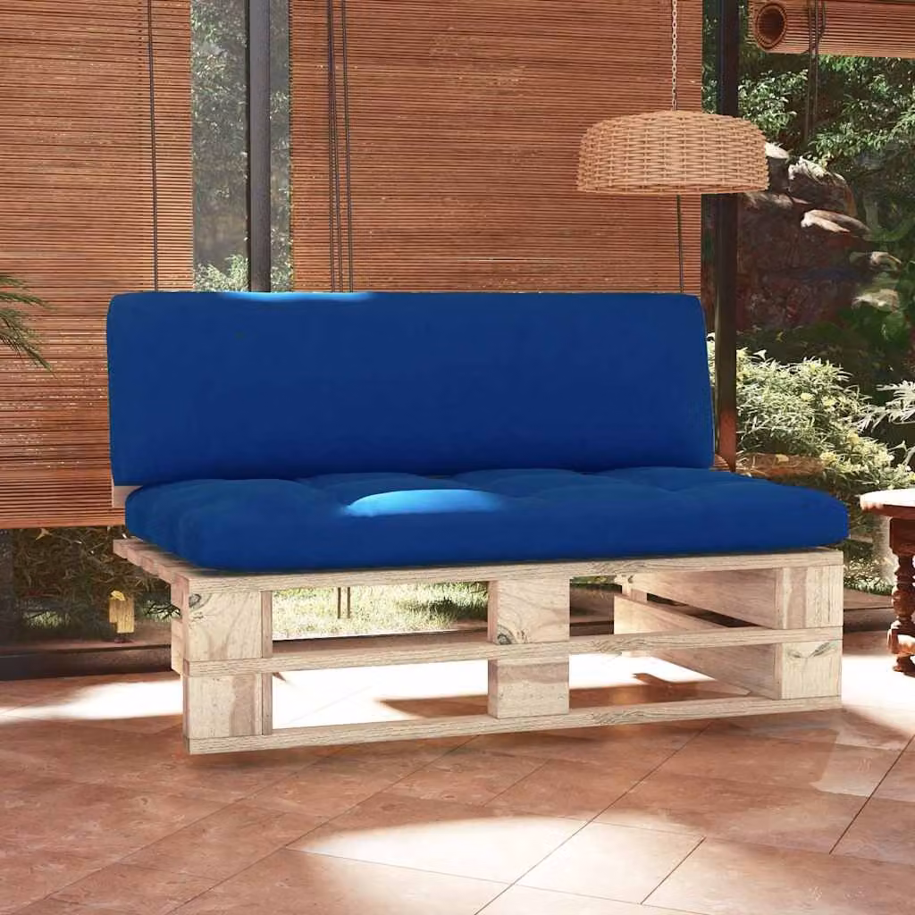 vidaXL Divano Centrale da Giardino in Legno di Pino Impregnato con Cuscini Blu e Grigio L/P/H: 110 x 65 x 55 cm – 1