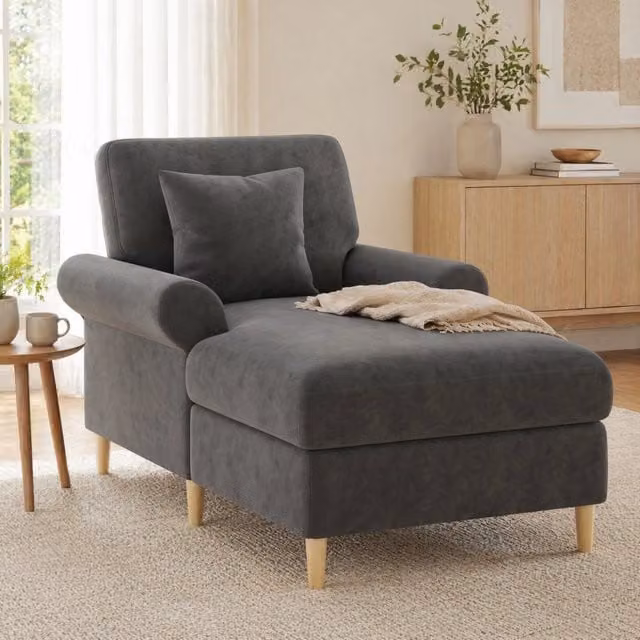 Poltrona reclinabile relax MIVRAY in velluto grigio con cuscino lombare e seduta sfoderabile