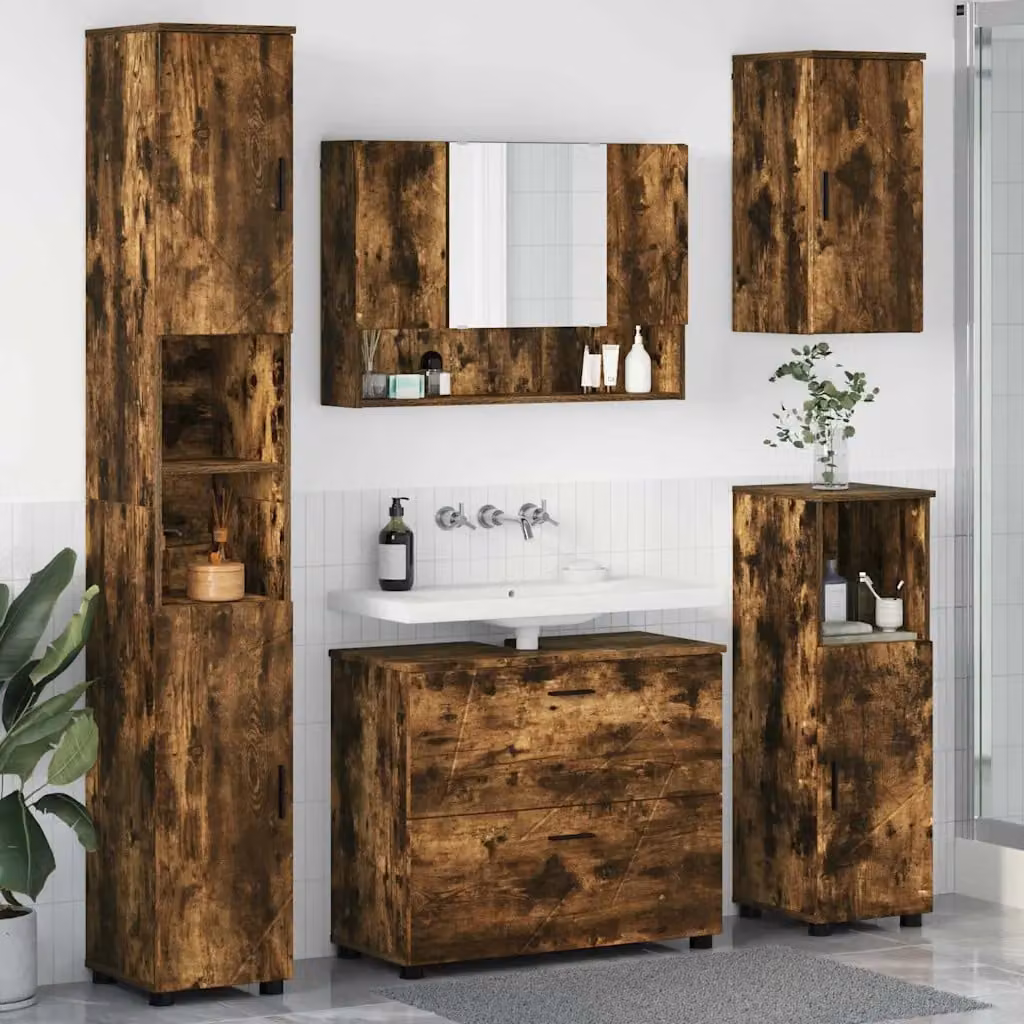 Set di mobili per il bagno moderno vidaXL in 5 pezzi colore marrone con finitura opaca L/P/H: 35 x 30 x 192 cm – 1