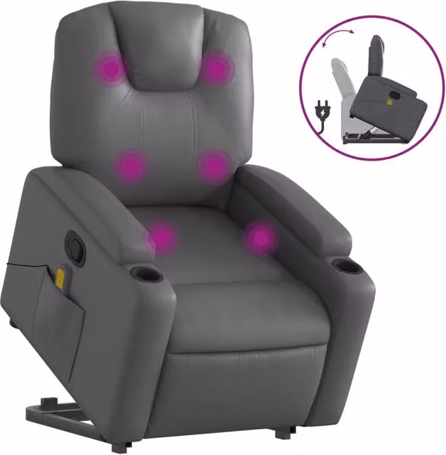 Poltrona | Sedia Relax Alzapersona Reclinabile Massaggio Grigio Similpelle