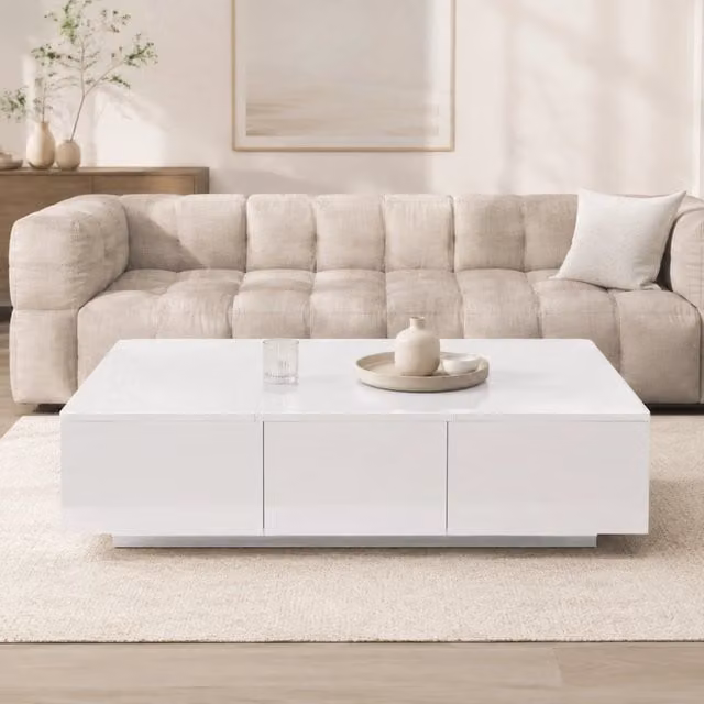 Tavolino da salotto moderno MODFU in MDF bianco lucido L/P/H: 100 x 50 x 31 cm