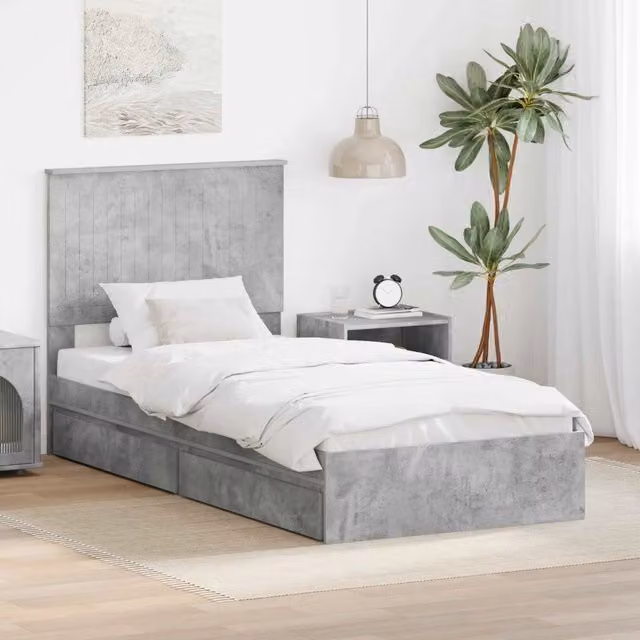 Letto con Contenitore con testiera-Struttura Letto con contenitore Grigio cemento 90 x 190 cm 616085