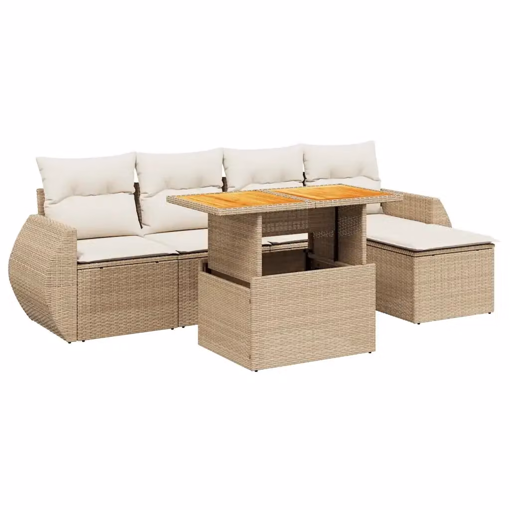 Set Divano da Giardino VIDAXL in Polyrattan Beige con Cuscini, Design Moderno a L con Seduta Sinistra, 6 Pezzi – 2