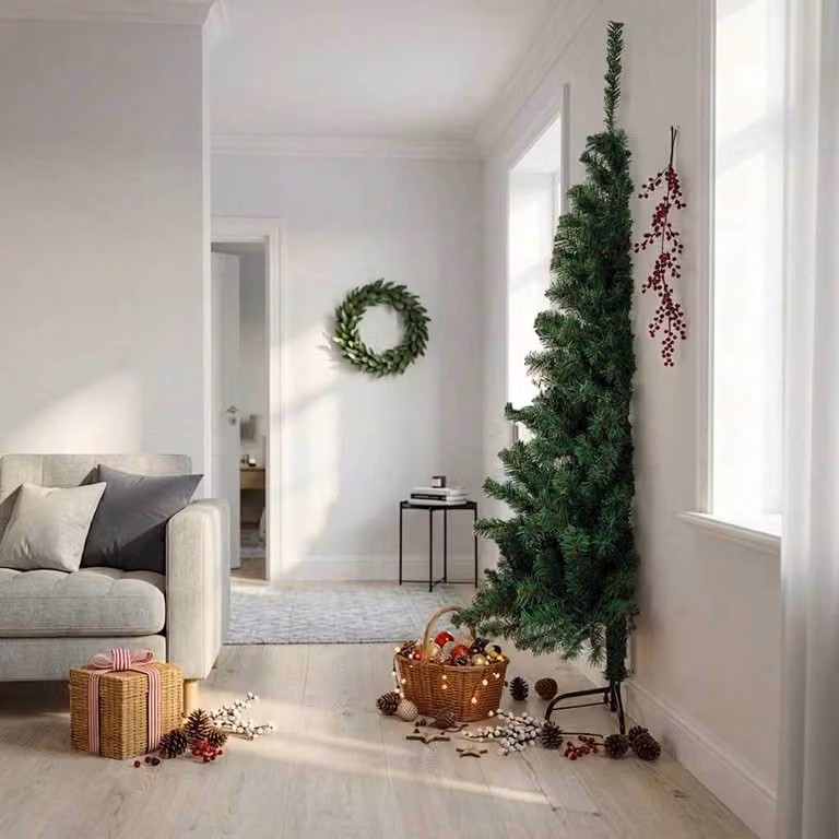 Albero di Natale Artificiale Metà vidaXL Verde con Supporto in Metallo e PVC, Altezza: 210 cm
