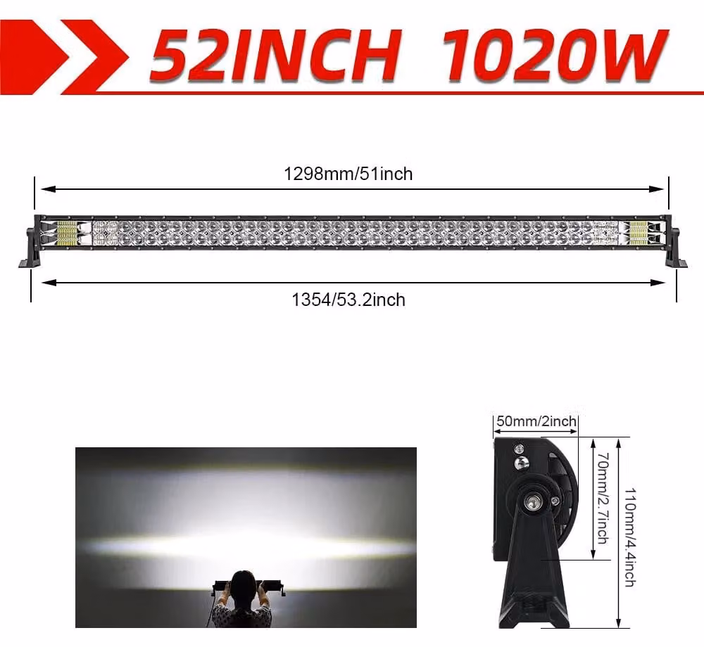 Barra luminosa per auto e camion - Illuminazione a LED - 52 pollici - Senza cavi - 110.000 lumen