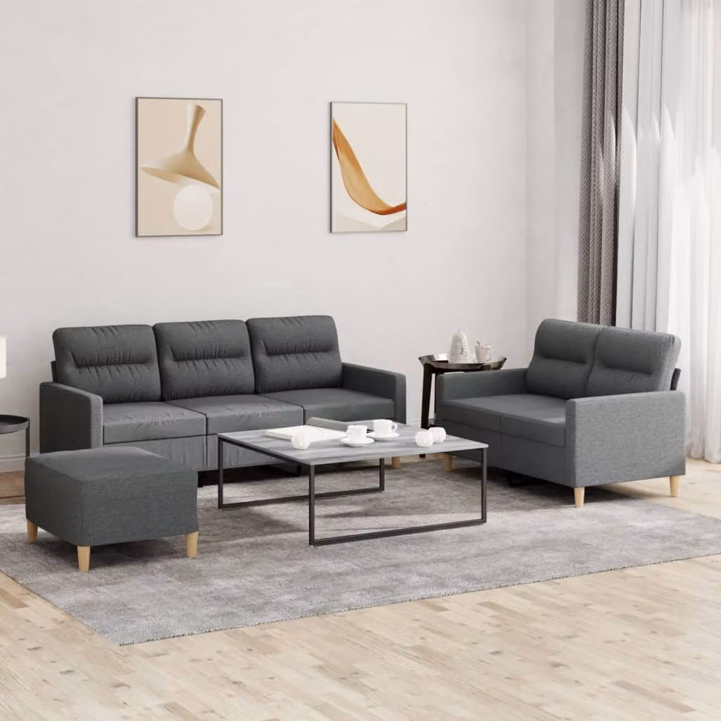 Maison Exclusive - Set divano a 3 pezzi con cuscini in tessuto grigio scuro