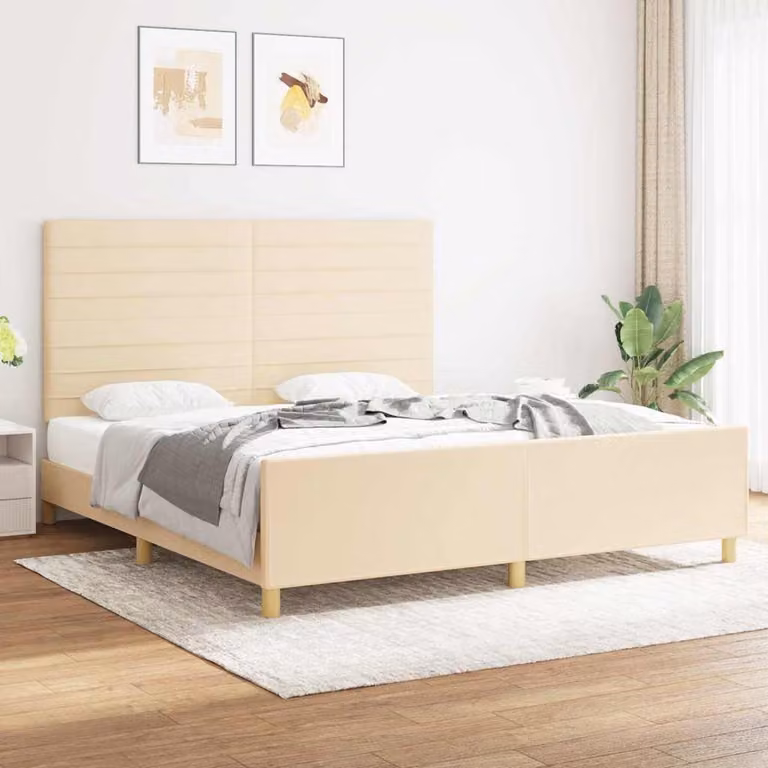 vidaXL Giroletto senza Materasso in Tessuto Beige con Struttura in Legno di Larice L/P/H: 180 x 200 x 128 cm