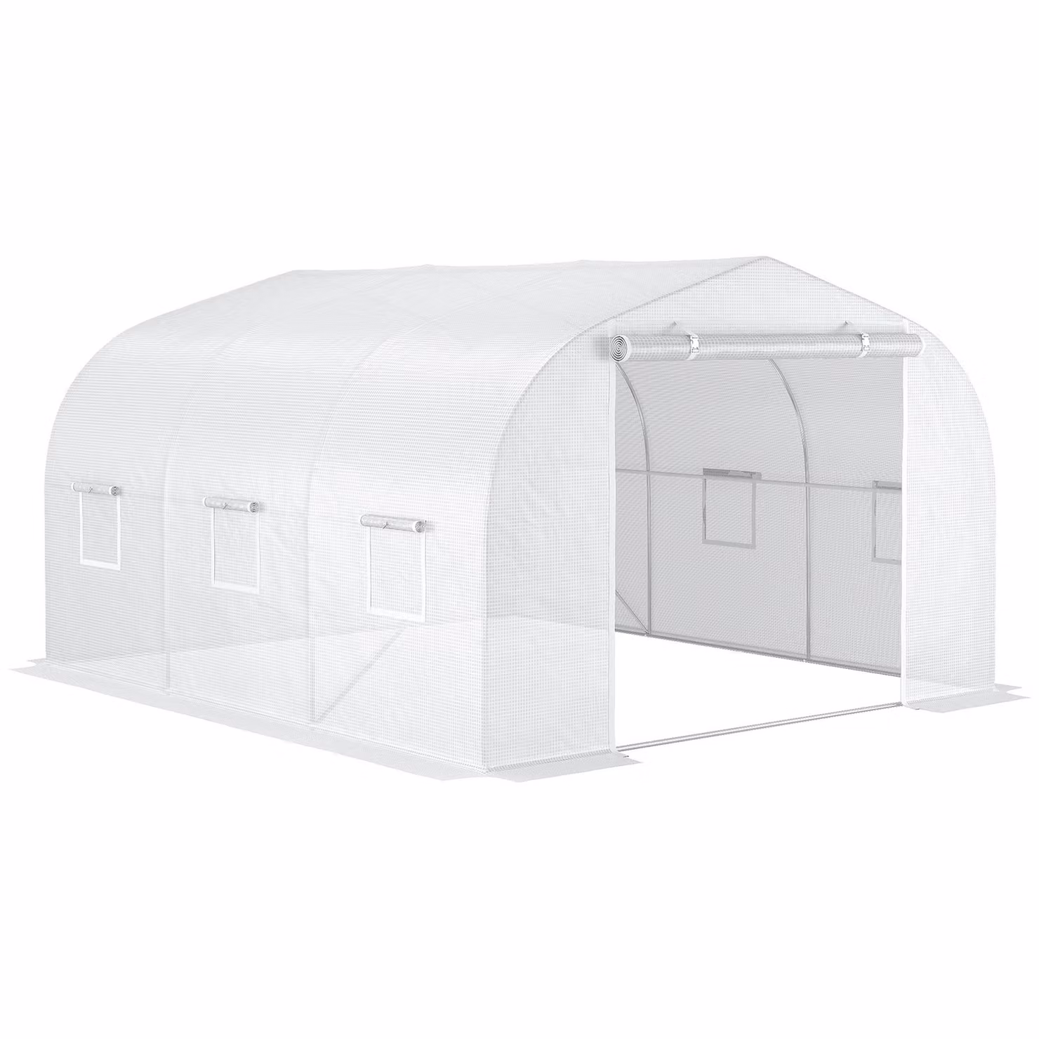 Outsunny serra tunnel da giardino, dimensioni: 3,5 x 3 x 2 m, porta + 6 finestre avvolgibili, telo in PE zincato in acciaio ad alta densità, bianco