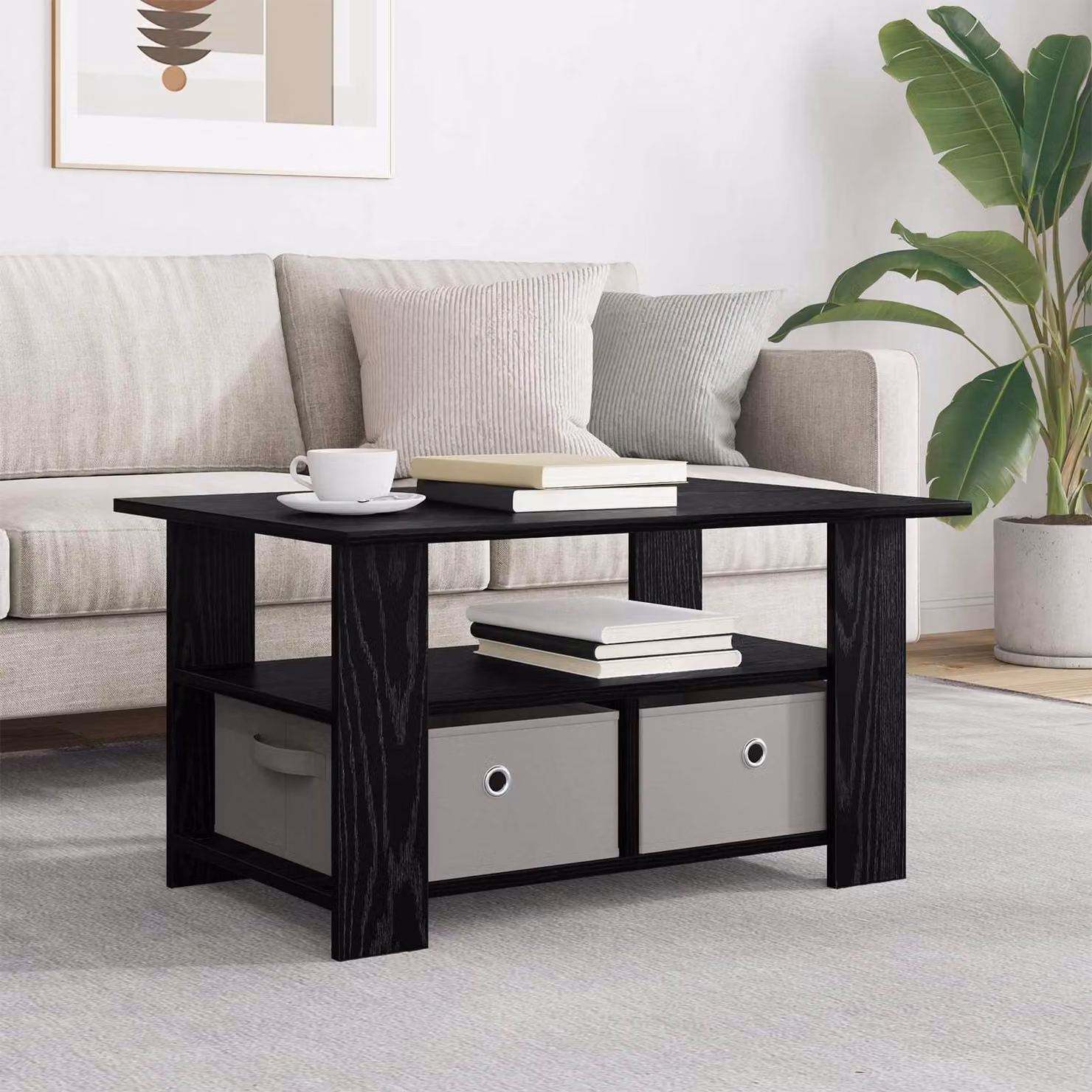 vidaXL Tavolino da salotto moderno rettangolare nero L: 77 cm, P: 55 cm, H: 42 cm