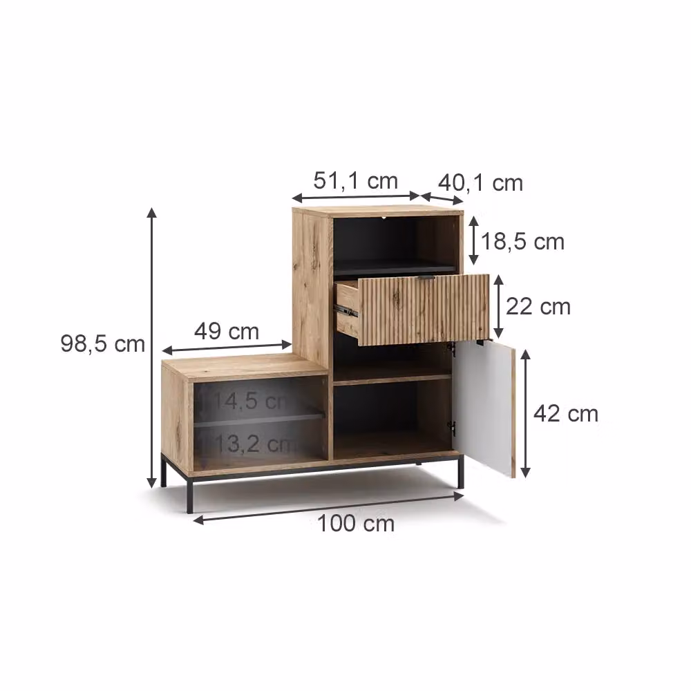 Scarpiera con seduta Eliza Vicco colore Quercia vichinga con 6 scomparti L: 100 cm, H: 98.5 cm, P: 40 cm – 2