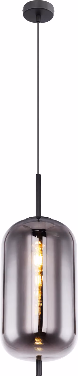 Lampada a sospensione, vetro, fumo, metallo, BLACKY