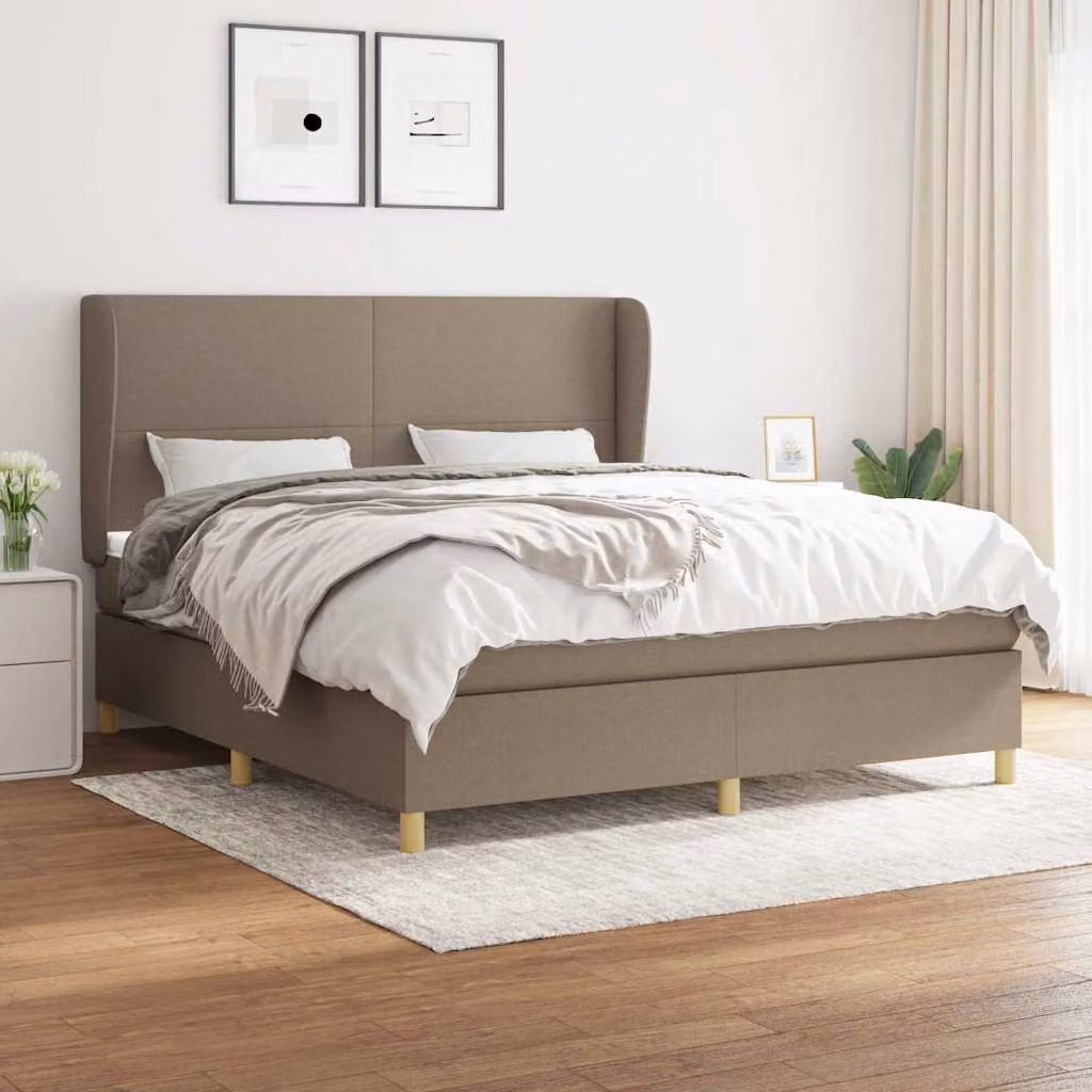 vidaXL Giroletto a Molle con Materasso Ibrido in Tessuto Beige e Bianco L/P/H: 183 x 203 x 128 cm – 1