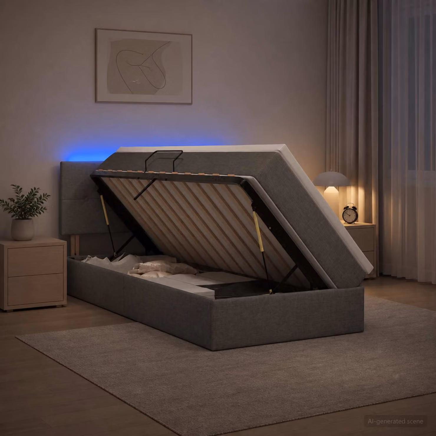 vidaXL Letto con contenitore e illuminazione LED Grigio Scuro L 90 cm x P 200 cm