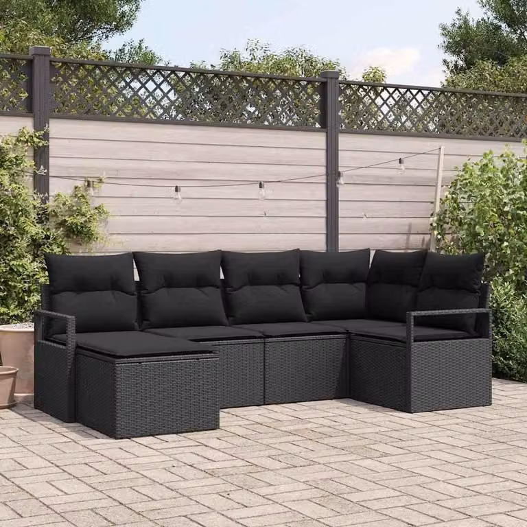 Maison Exclusive - Set di divani da esterno, 6 pezzi, colore nero [Materiale sintetico]: rattan sintetico