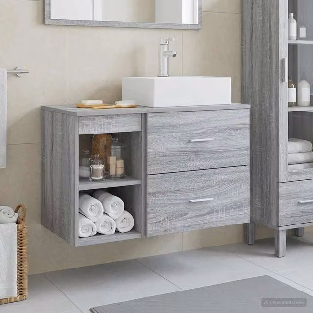 Set di mobili per il bagno 2 pz Sonoma grigio 3403893