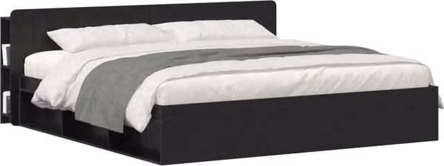Testiera del letto moderna con ripiani integrati in legno ingegnerizzato nero opaco L: 193.5 cm, H: 80 cm, P: 18.5 cm