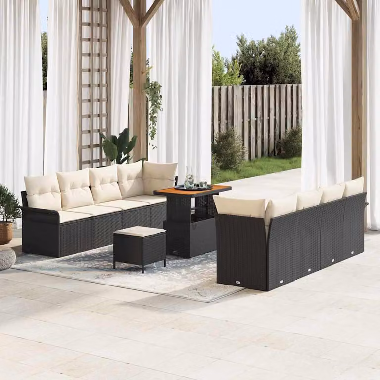 Maison Exclusive - Set da giardino composto da 11 pezzi, divano in rattan sintetico nero