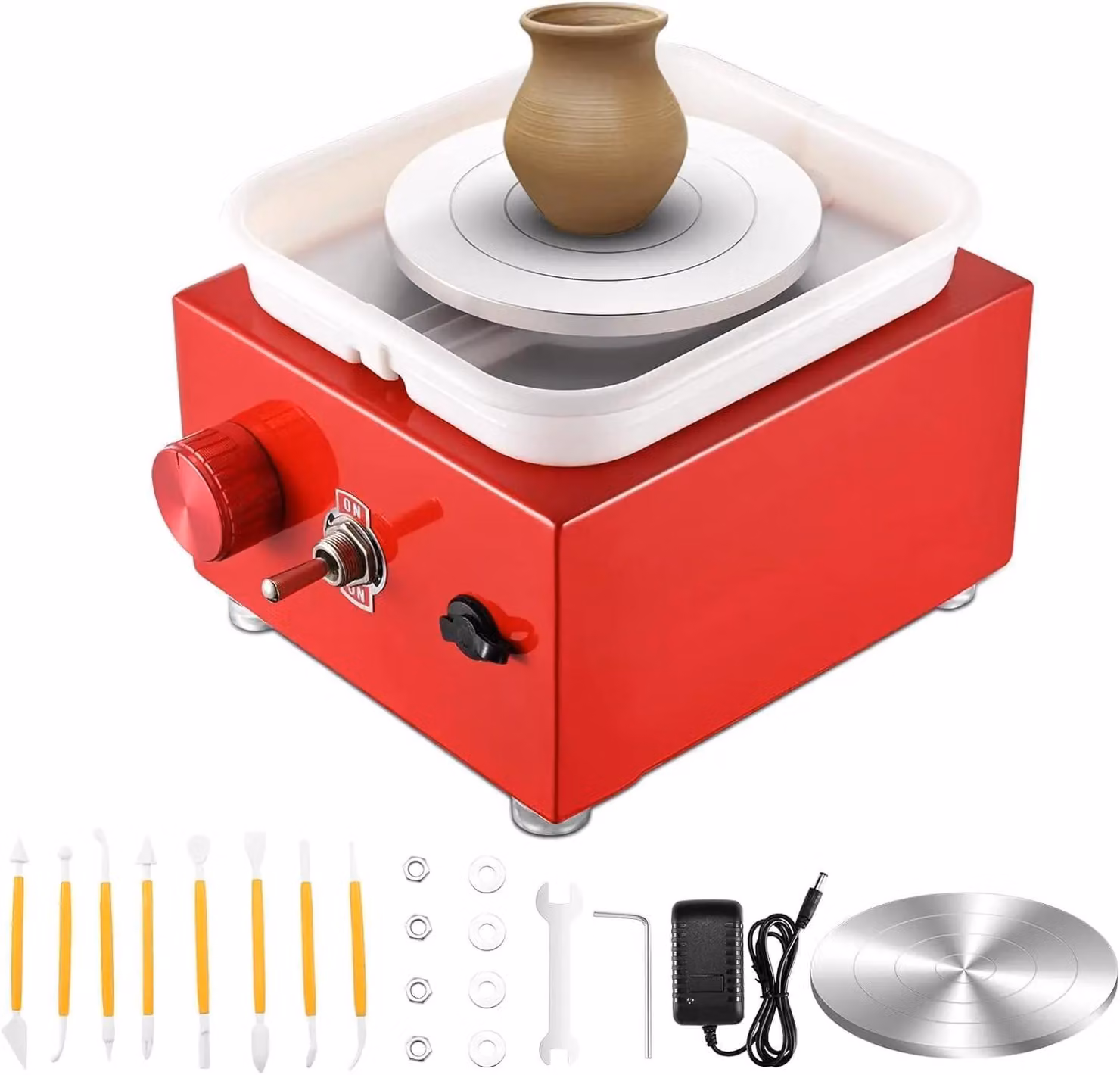 Mini tornio per Vetroceramica - Tornio elettrico per modellare l'argilla - Velocità regolabile in continuo fino a 2000 giri al minuto - Piatto girevole di 10/6,5 cm - Adatto per argilla e Vetroceramica