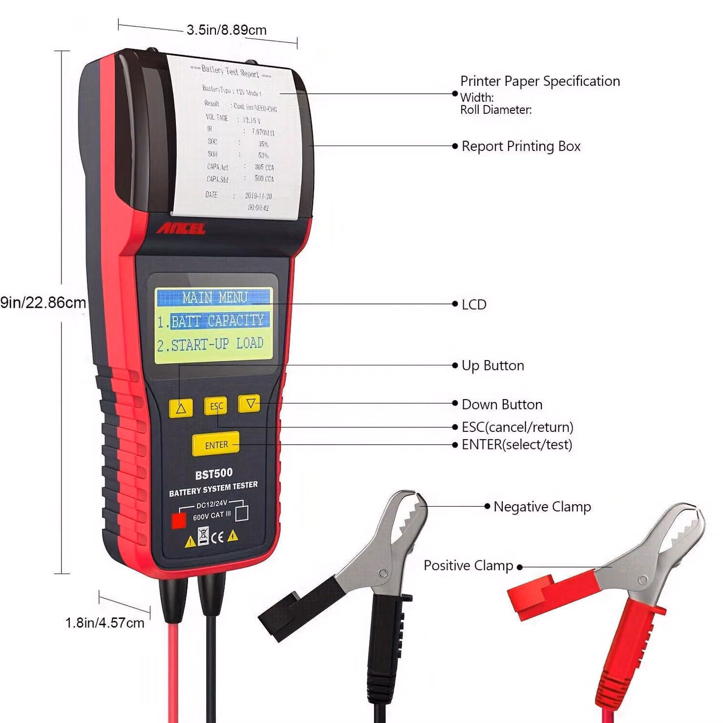 Accu Tester - Analizzatore di batterie - Tester per batterie auto - Tester di carico - Tester di tensione - Precisione del 99%