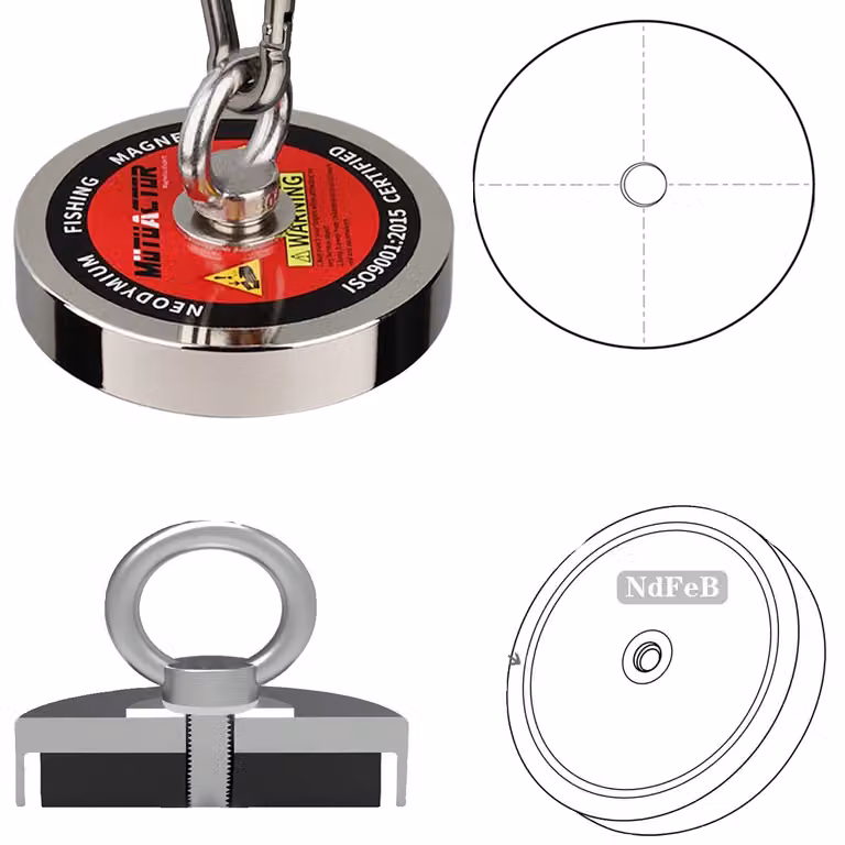 Magnete da pesca al neodimio, forza di trazione 450KG, set completo di corda e guanti, 450KGforza di trazione magnetica