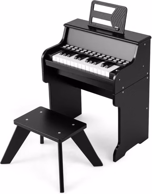 Mini tastiera pianoforte per bambini a 25 tasti con sgabello, Mini pianoforte digitale in legno con velocit¨¤ regolabili Nero-Tastiere elettriche