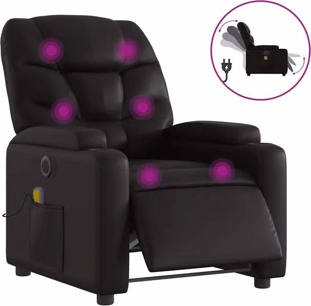 Poltrona Relax Reclinabile Elettrica in Similpelle Nera con Braccioli