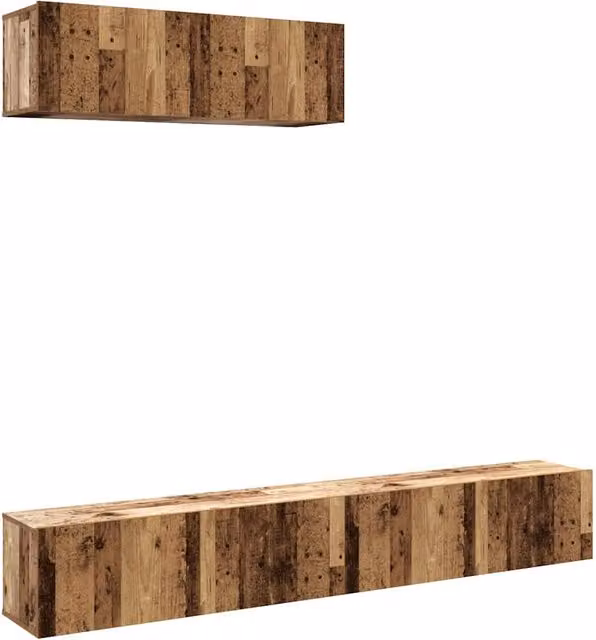 Set di 3 mobili porta TV da parete moderni pratici portaoggetti 100 x 30 x 30 cm in legno multistrato legno vecchio 02_0055881