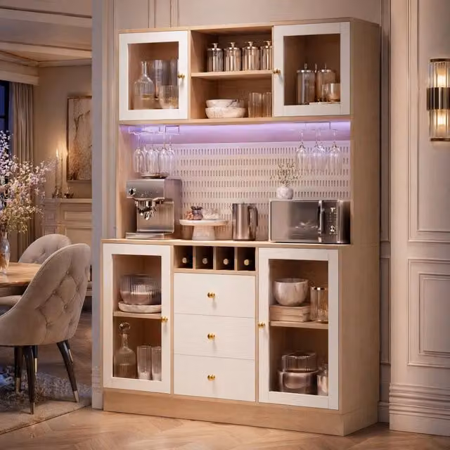 Mobile alto da cucina bianco con LED Smart e portabottiglie