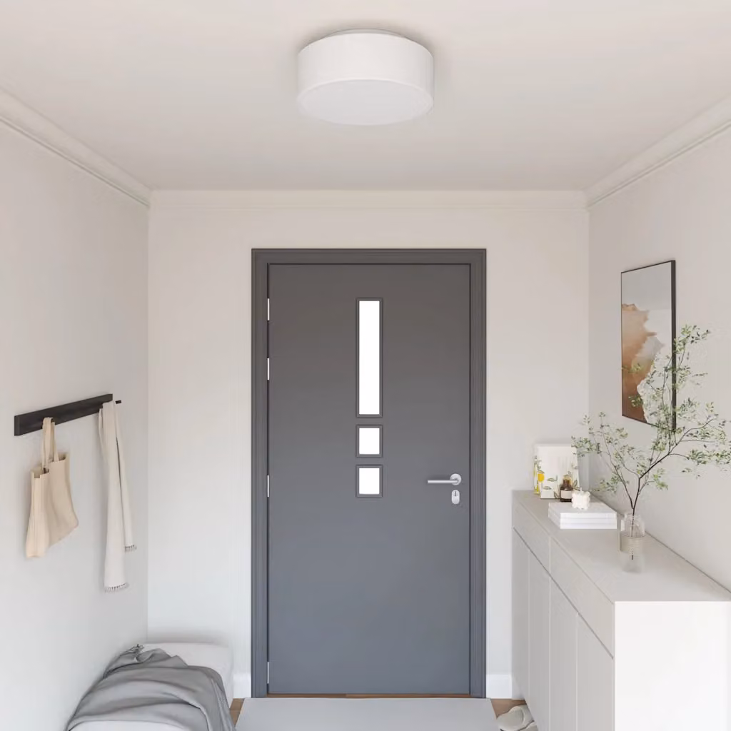 Lampada da soffitto bianca vidaXL in tessuto con design minimalista e rotondo, L/P/H: 38 x 38 x 13,5 cm
