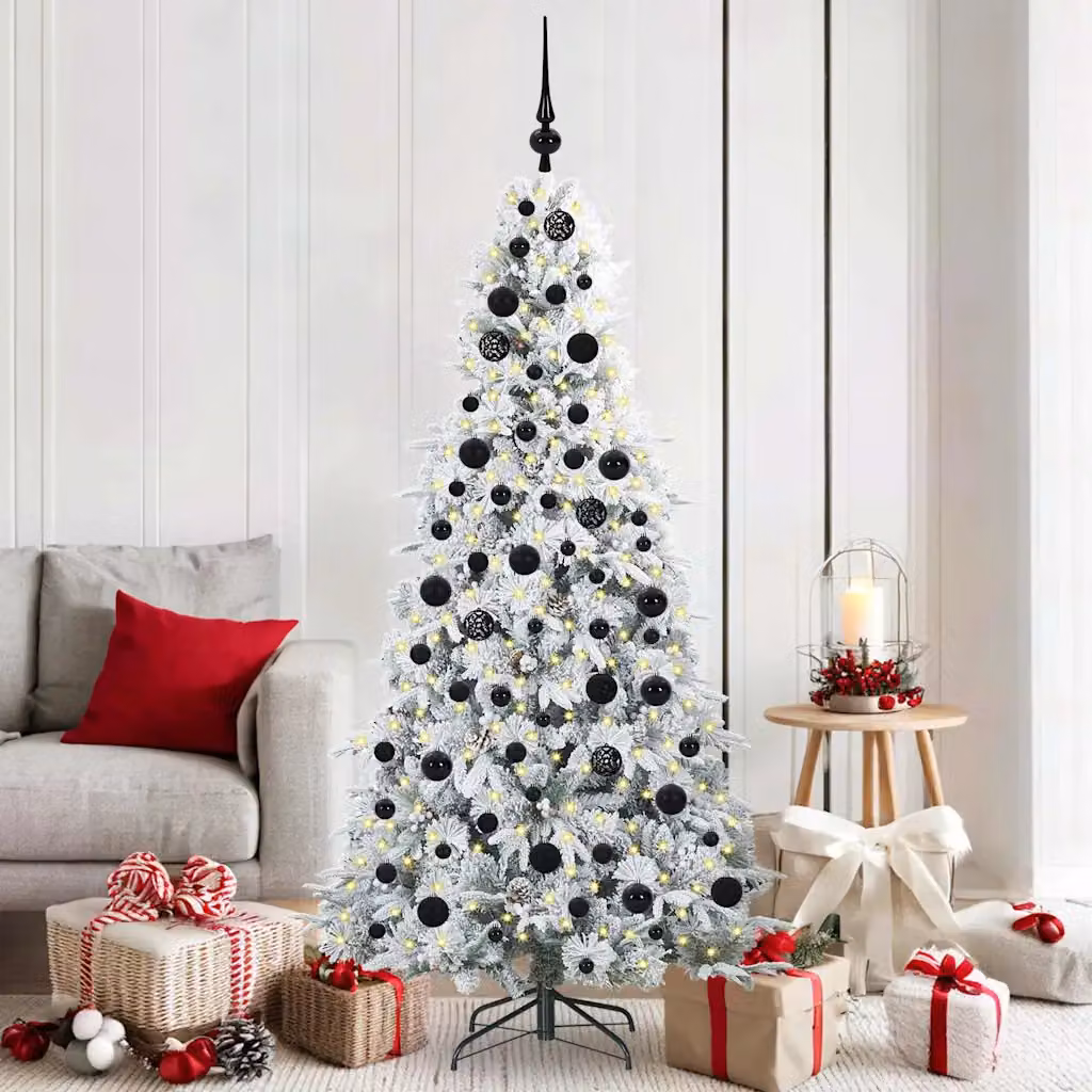 Albero di Natale Artificiale Moderno vidaXL Bianco con Rami Pieghevoli e Luci LED Warm White – 1
