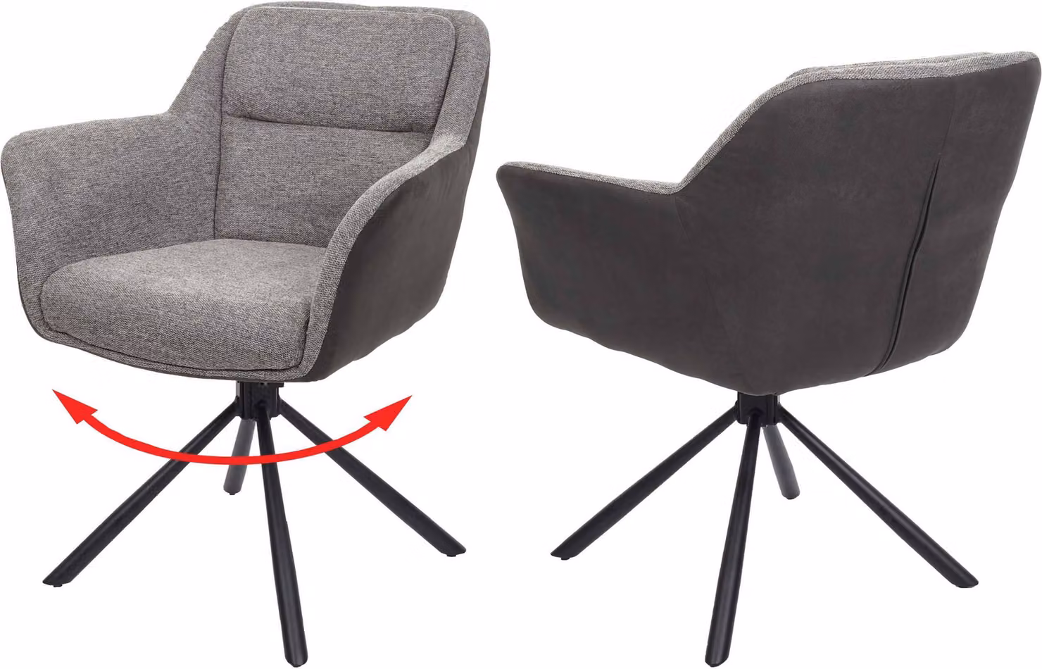 set di 2 sedie per sala da pranzo HWC-K33, sedia da cucina Sedia, posizione girevole automatica, tessuto MVG ~ ecopelle, grigio-grigio scuro