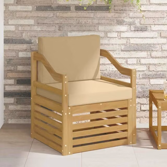 Set di divani da esterno vidaXL in legno di acacia con cuscini bianchi e beige
