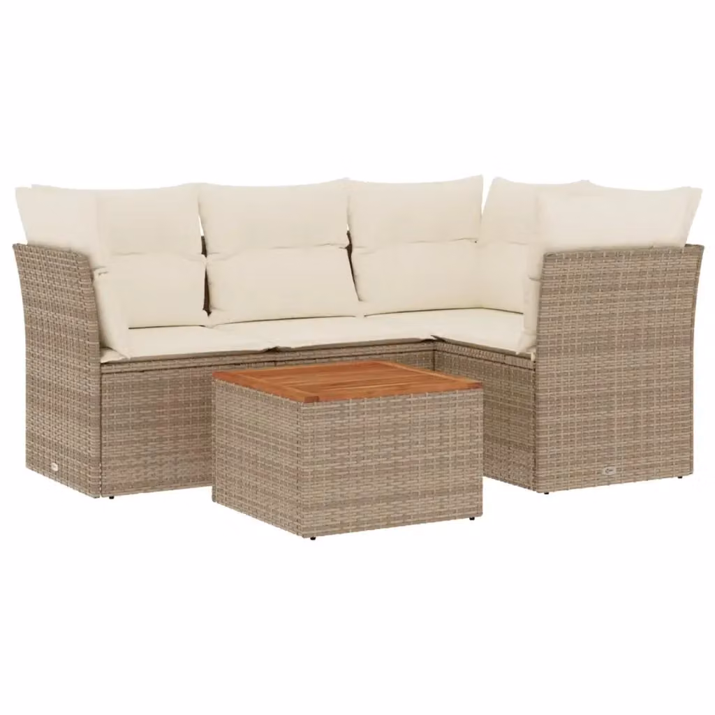 Set Divano da Giardino a L vidaXL in Polyrattan con Cuscini Beige e Tavolino da Esterno – 2