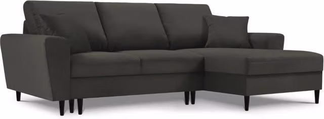 Divano angolare convertibile con contenitore Kyoto di Cosmopolitan Design, modello a 4 posti in velluto a coste nero, lato destro, L: 241 cm, P: 114,6 cm, H: 88 cm – 1