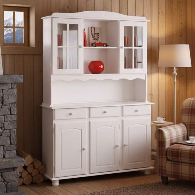 Madia Presezzo DMORA, Credenza Moderna con Ante Scorrevoli e 6 Ripiani, Bianco, L: 130 cm, P: 32 cm, H: 198 cm