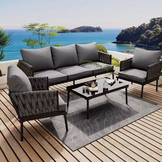 Set di mobili da giardino da 5 pezzi con pannello in vetro, panca a 3 posti