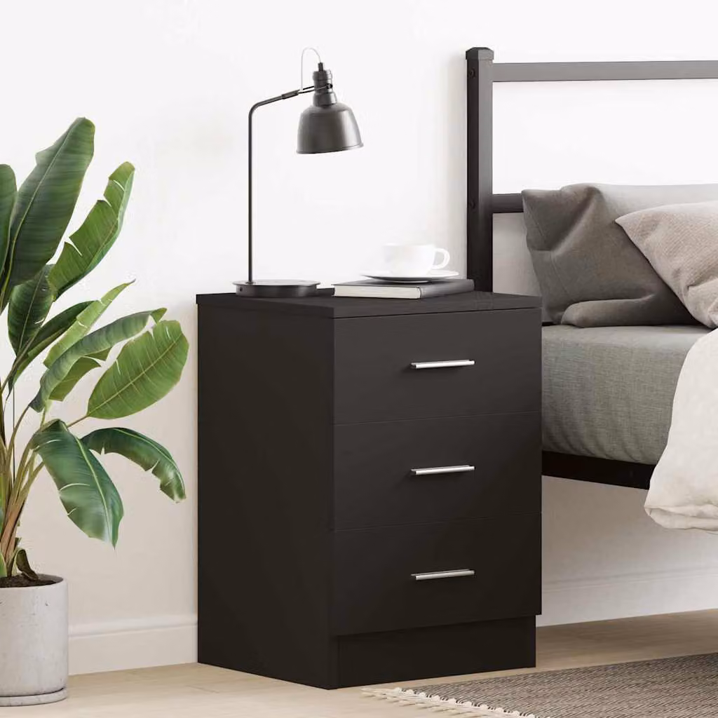 Comodino vidaXL in legno nero opaco L: 38 cm, P: 35 cm, H: 56 cm