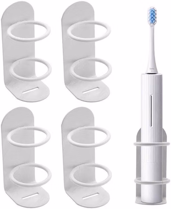 Set da 4 supporti per spazzolini elettrici, supporti adesivi da parete per il bagno, bianchi, dimensioni ridotte
