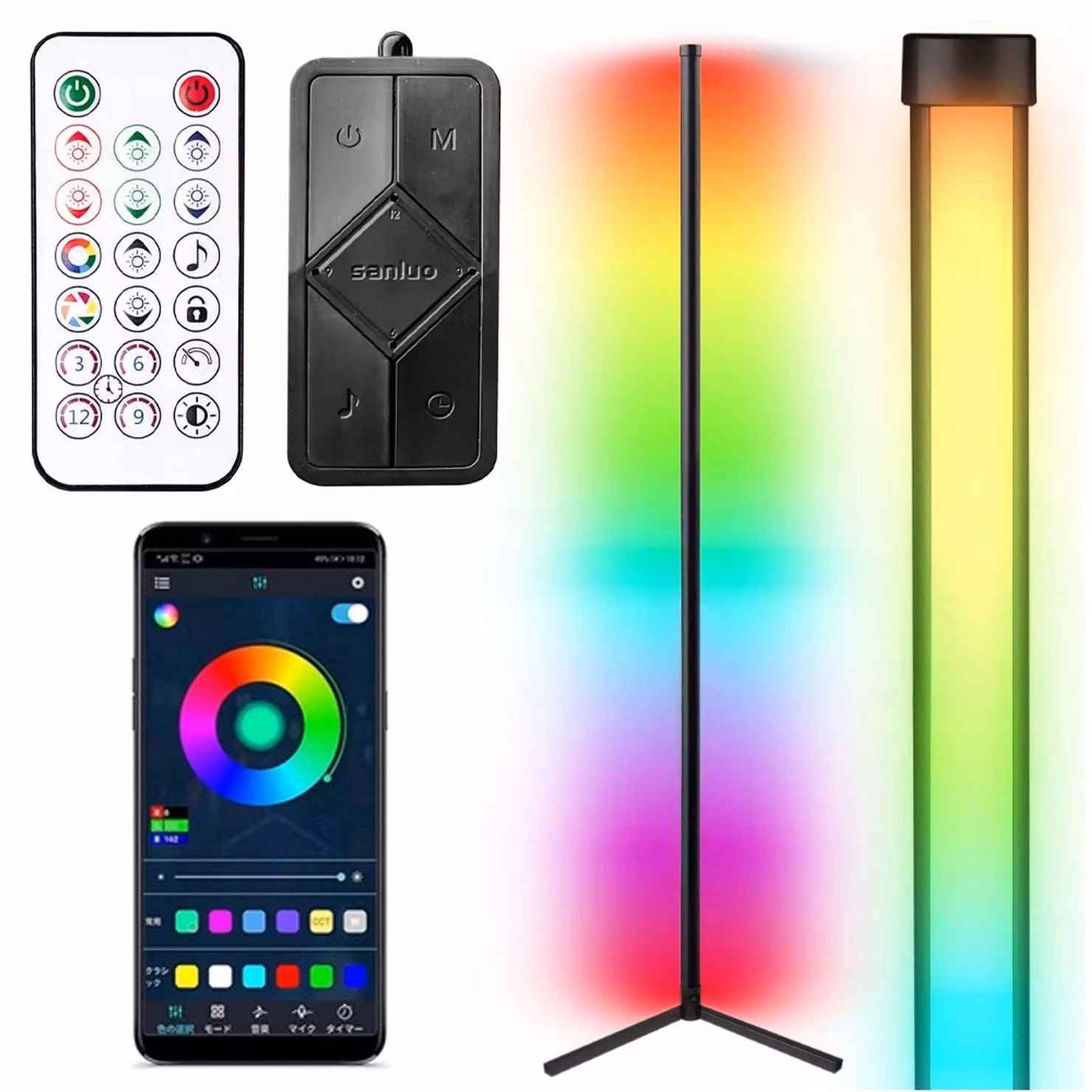 Lampada Da Terra A Led Rgb Ad Angolo App Telecomando Sensore Musicale 140Cm