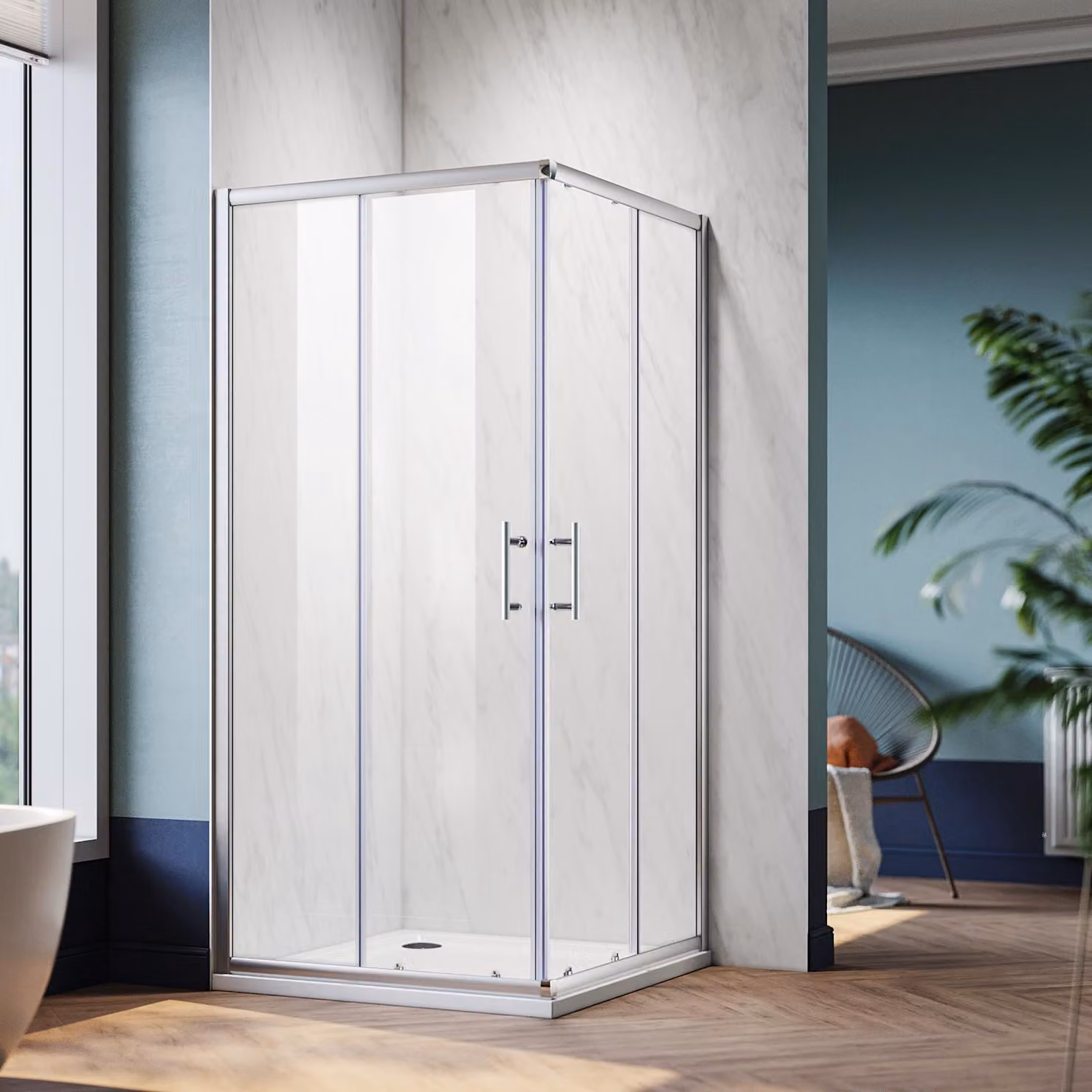 SONNI doccia angolare LxPxH: 100x100x185 cm ingresso angolare doppie porte scorrevoli doccia vetro temperato di sicurezza funzione di sgancio rapido protezione dagli schizzi