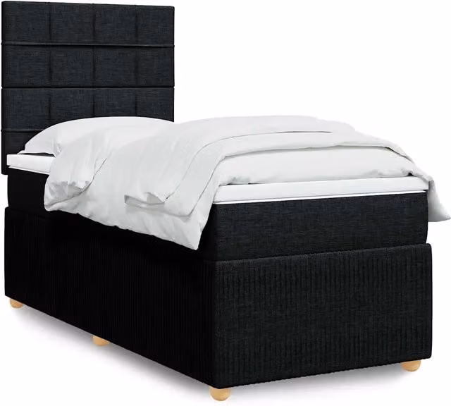 Letto Ibrido vidaXL con Giroletto a Molle e Materasso in Tessuto Nero e Bianco, L/P: 90 x 190 cm
