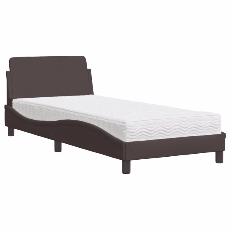 Letto con Materasso Dover Marrone Scuro 90x200 cm in Tessuto