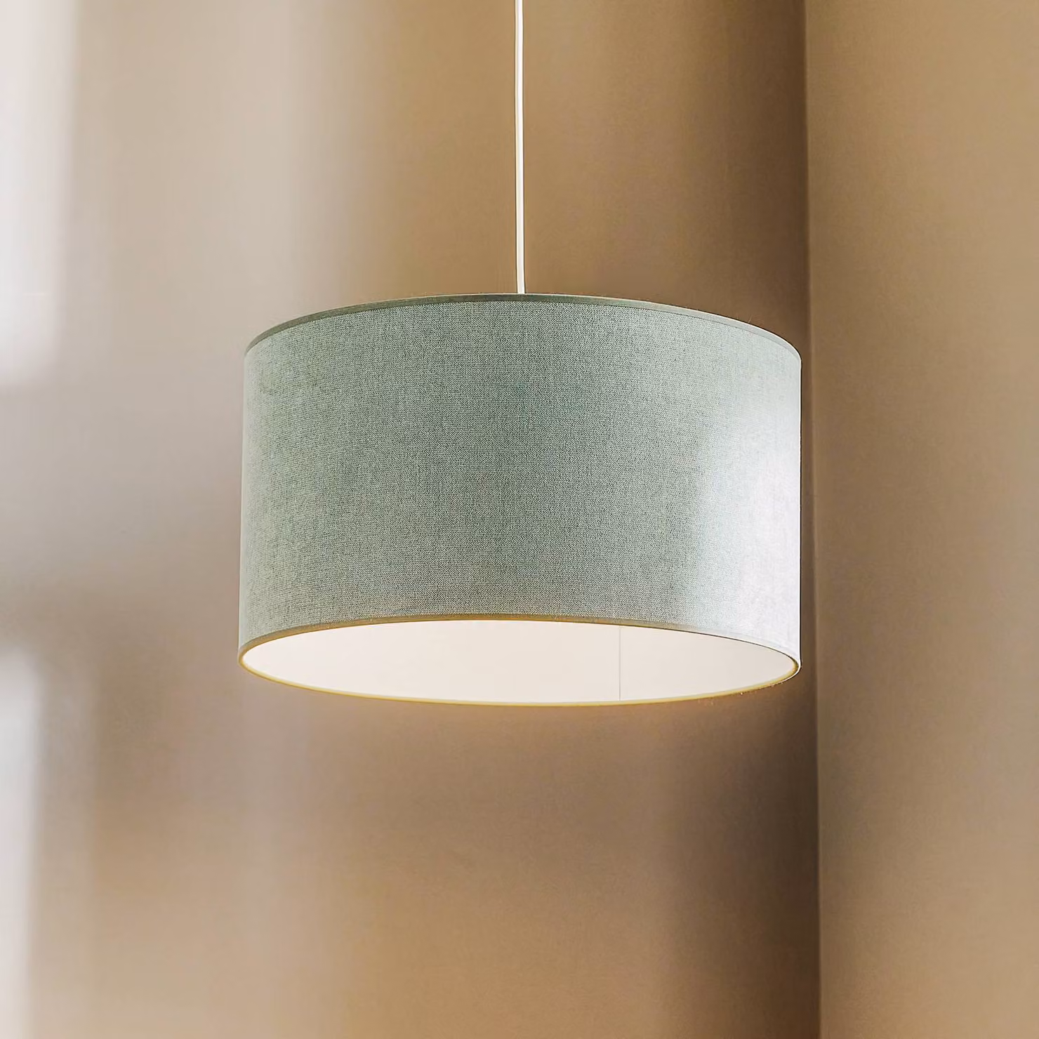 Lampada a sospensione Pastell Roller Duolla, dimmerabile, Verde, Soggiorno / Sala da pranzo, Tessuto / Stoffa / Seta, Lampada a sospensione