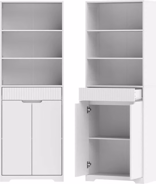 Mobile Bagno Alto 60x30x171 cm con 3 Ripiani Aperti e Cassetto in Legno Bianco