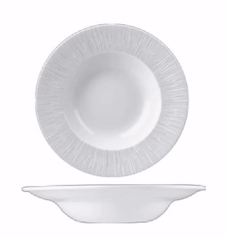 Piatto fondo bordato bianco in porcellana linea Bamboo, diam. 28cm, 12 pezzi