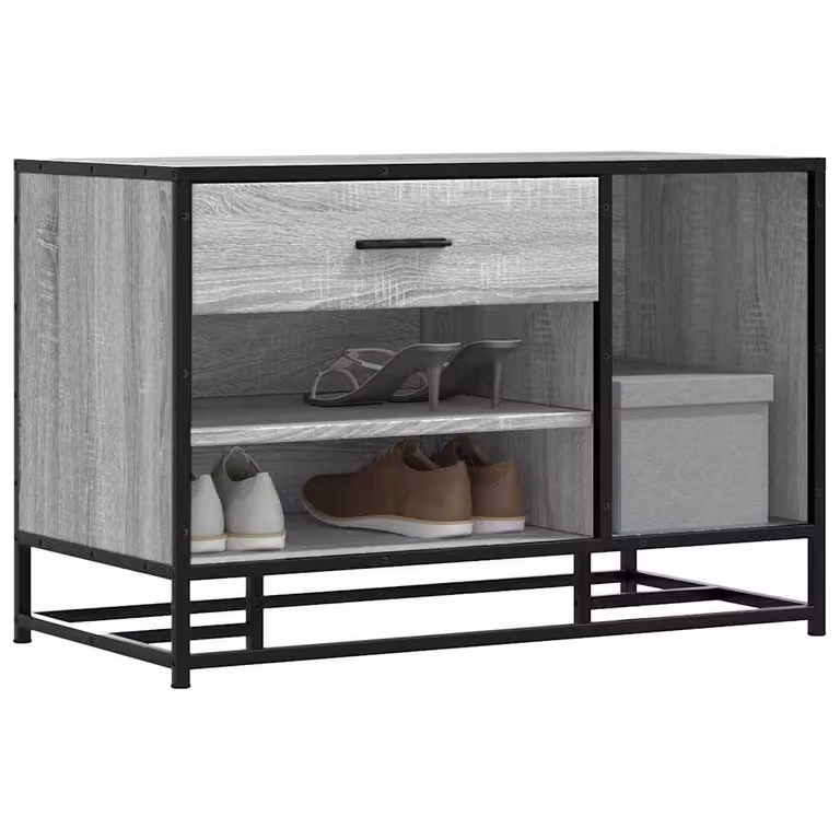 Panca portaoggetti e porta scarpe vidaXL in stile industriale, Grigio Sonoma, Legno e Metallo, L: 60,0 cm, P: 40,0 cm, H: 53,5 cm